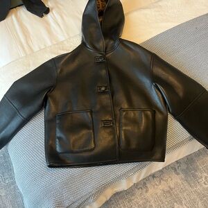 Reversible Mango Leather/Leopard Fleece lined jacket